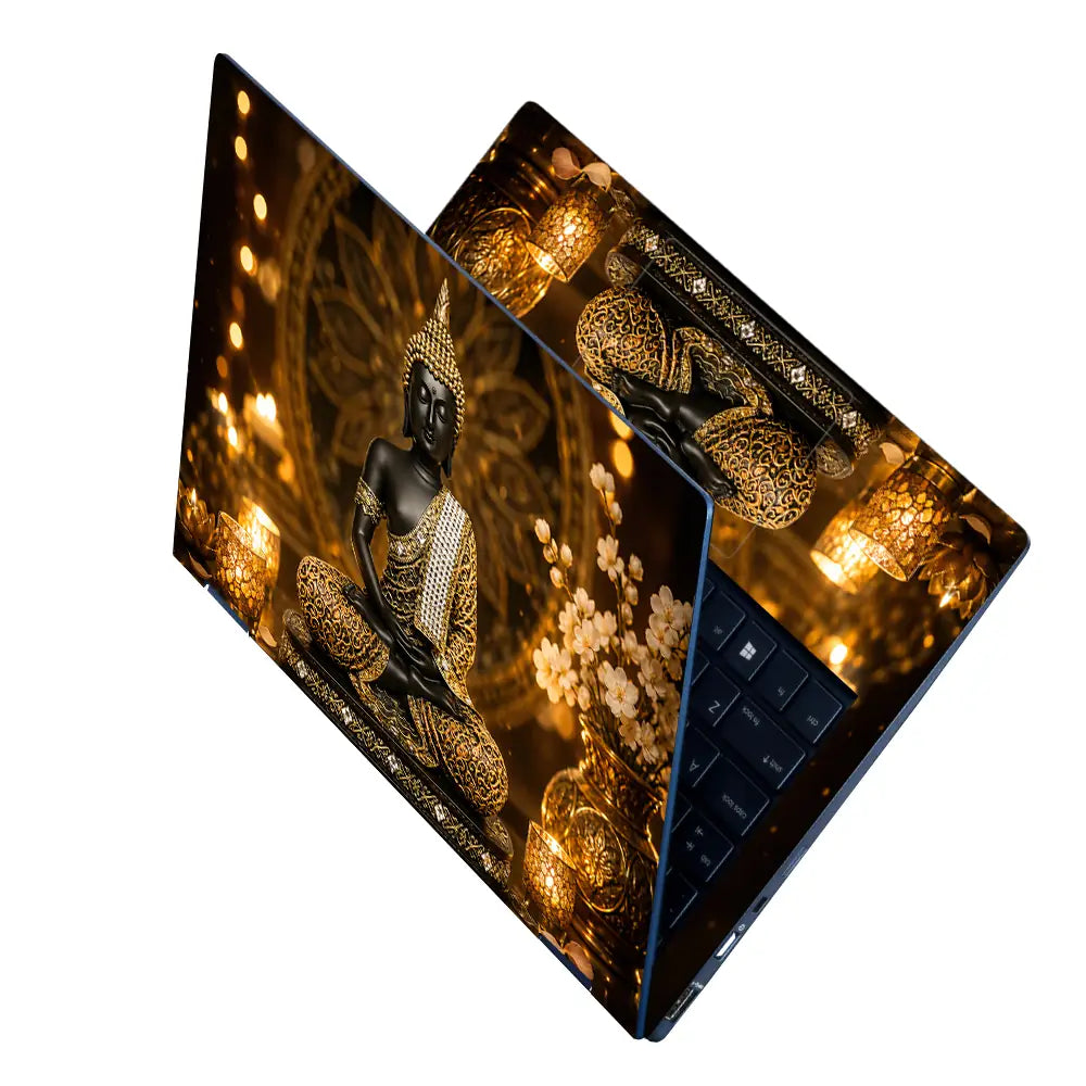 Spiritual Buddha Black Gold Candles Laptop Skin - View 2