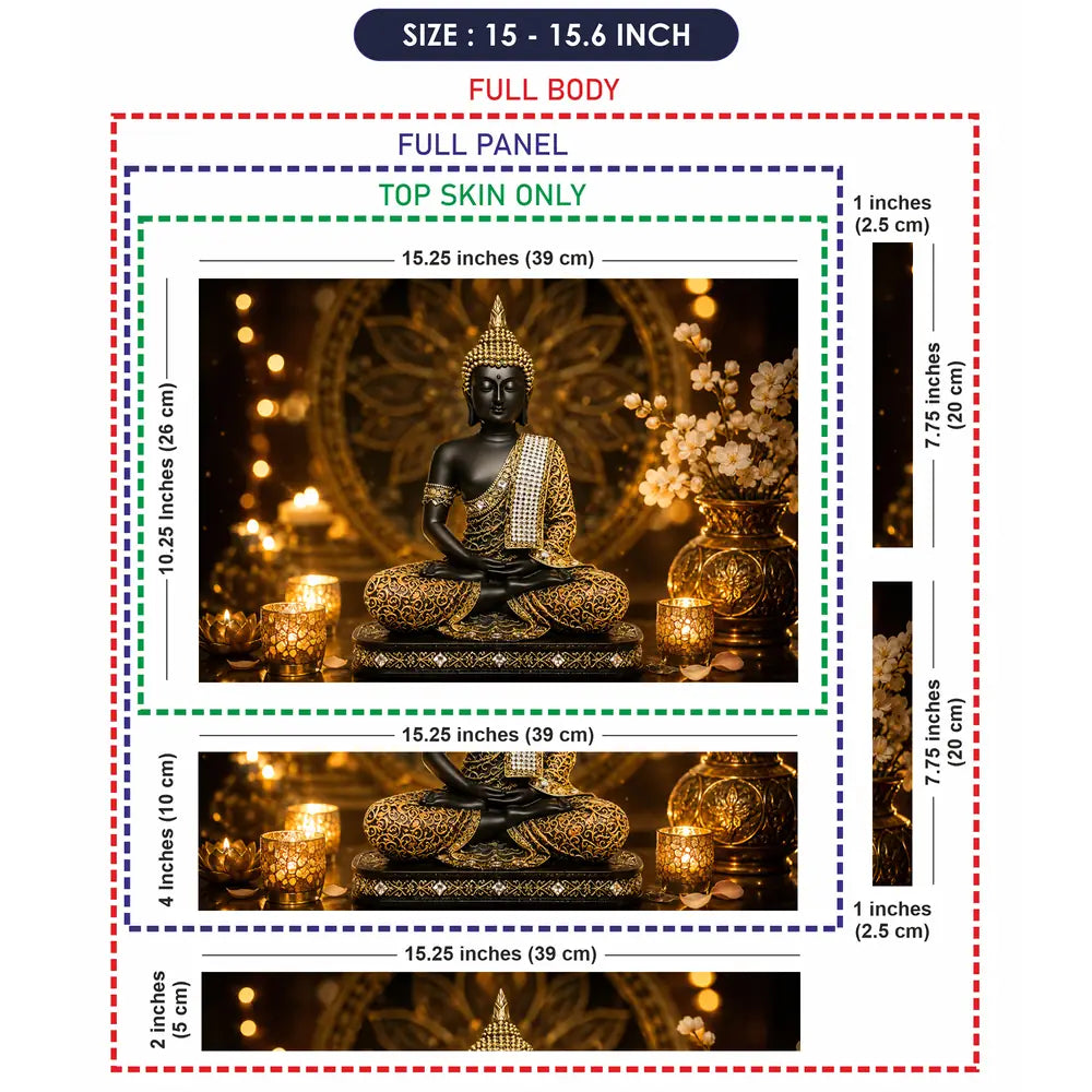 Spiritual Buddha Black Gold Candles Laptop Skin - View 8