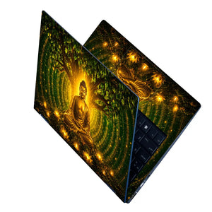 Spiritual Buddha Bodhi Tree Gold Green Laptop Skin - View 2