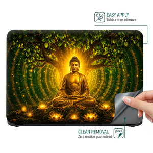 Spiritual Buddha Bodhi Tree Gold Green Laptop Skin - View 4
