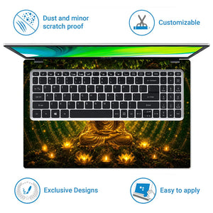 Spiritual Buddha Bodhi Tree Gold Green Laptop Skin - View 5
