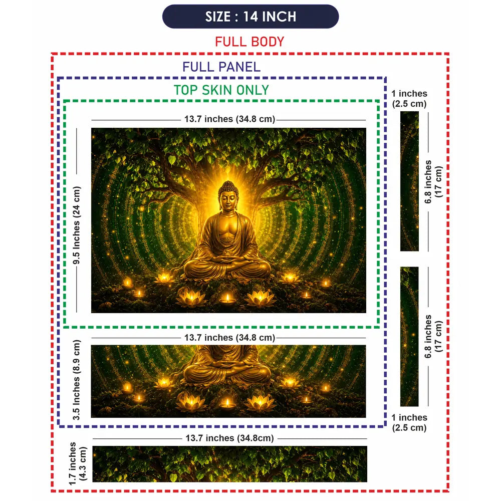 Spiritual Buddha Bodhi Tree Gold Green Laptop Skin - View 7