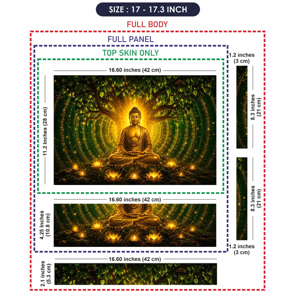 Spiritual Buddha Bodhi Tree Gold Green Laptop Skin - View 9
