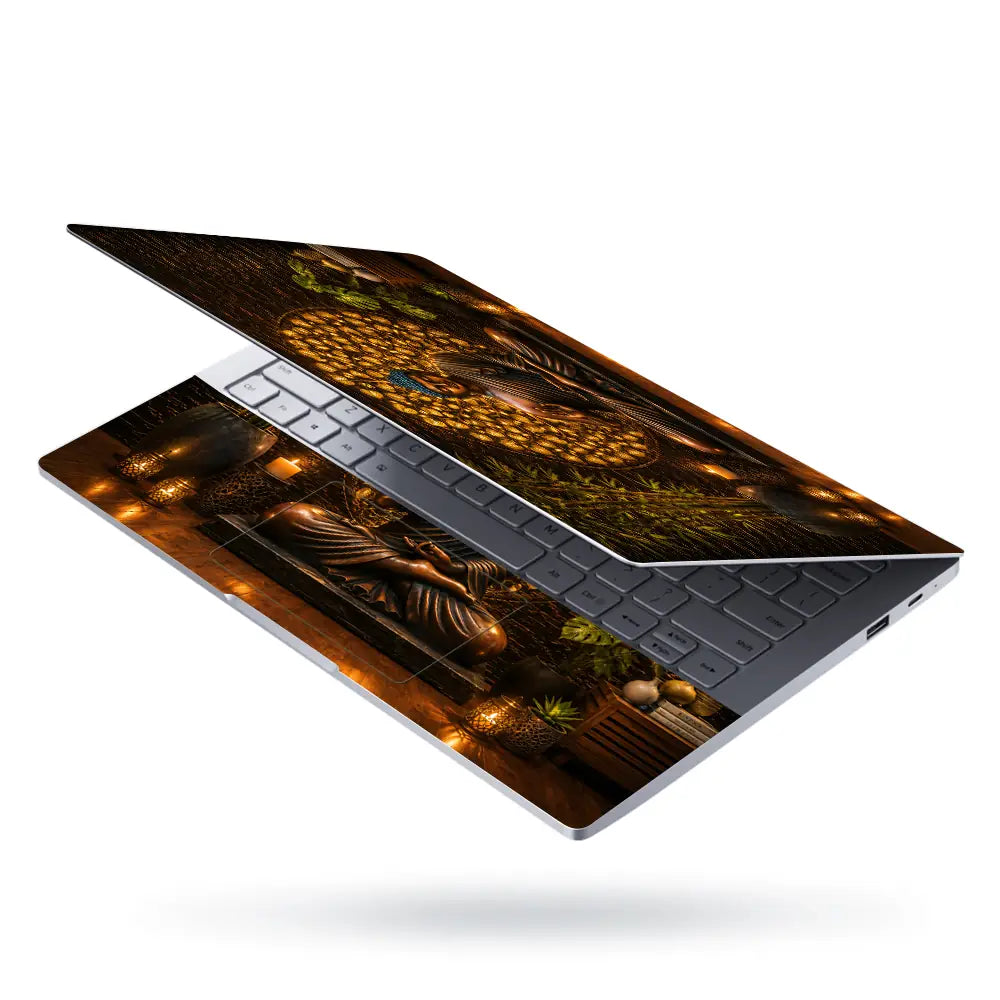 Spiritual Buddha Bronze Bamboo Mandala Laptop Skin - View 3