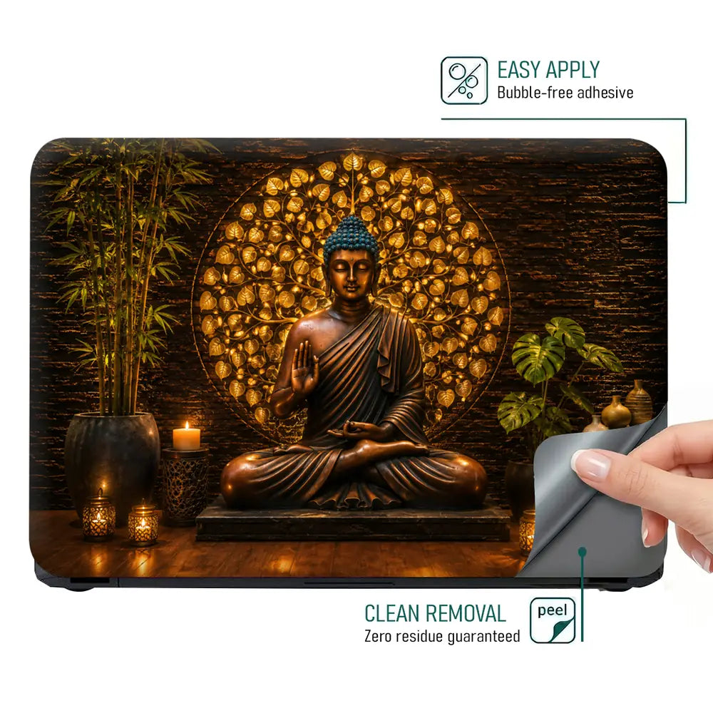 Spiritual Buddha Bronze Bamboo Mandala Laptop Skin - View 4