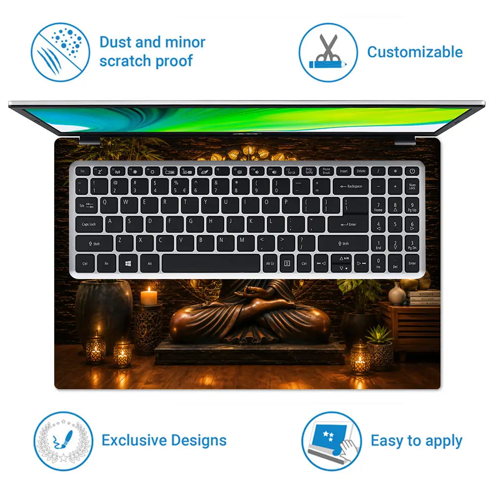 Spiritual Buddha Bronze Bamboo Mandala Laptop Skin - View 5