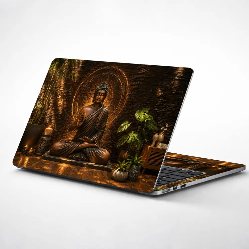 Spiritual Buddha Bronze Plants Mandala Laptop Skin - View 1