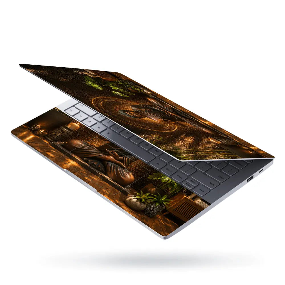 Spiritual Buddha Bronze Plants Mandala Laptop Skin - View 3