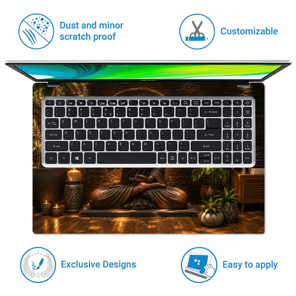 Spiritual Buddha Bronze Plants Mandala Laptop Skin - View 5