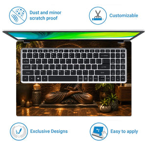 Spiritual Buddha Bronze Plants Mandala Laptop Skin - View 5