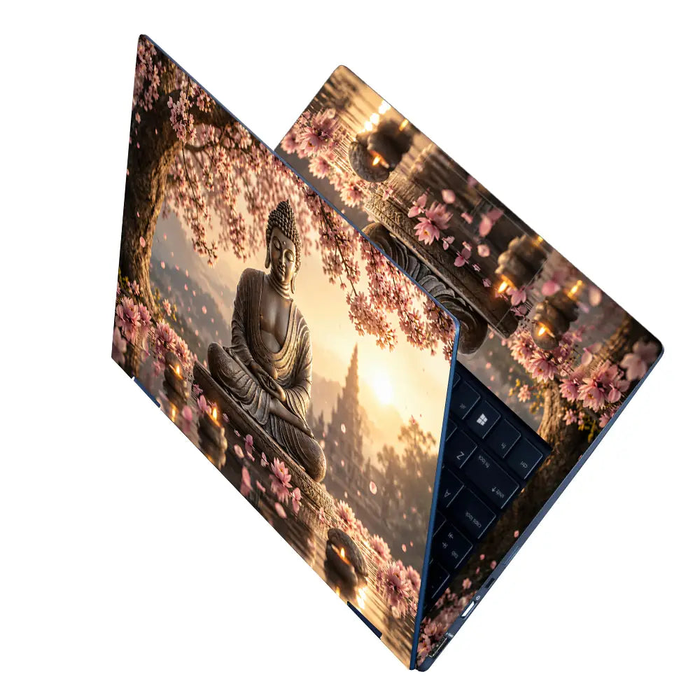 Spiritual Buddha Cherry Blossom Pagoda Laptop Skin - View 2