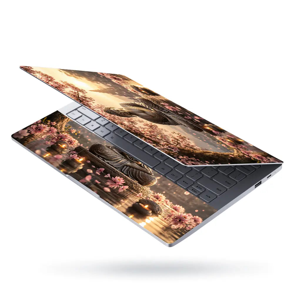 Spiritual Buddha Cherry Blossom Pagoda Laptop Skin - View 3