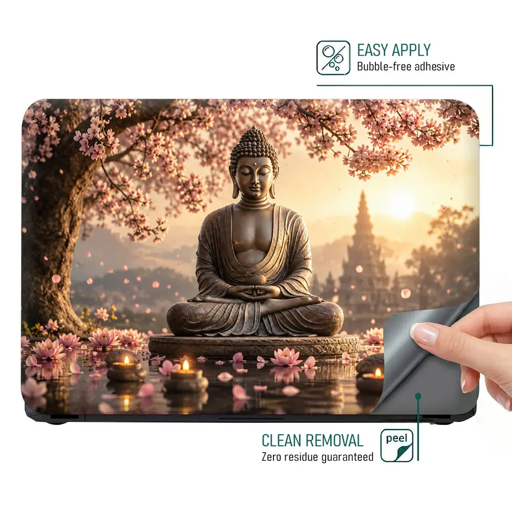 Spiritual Buddha Cherry Blossom Pagoda Laptop Skin - View 4
