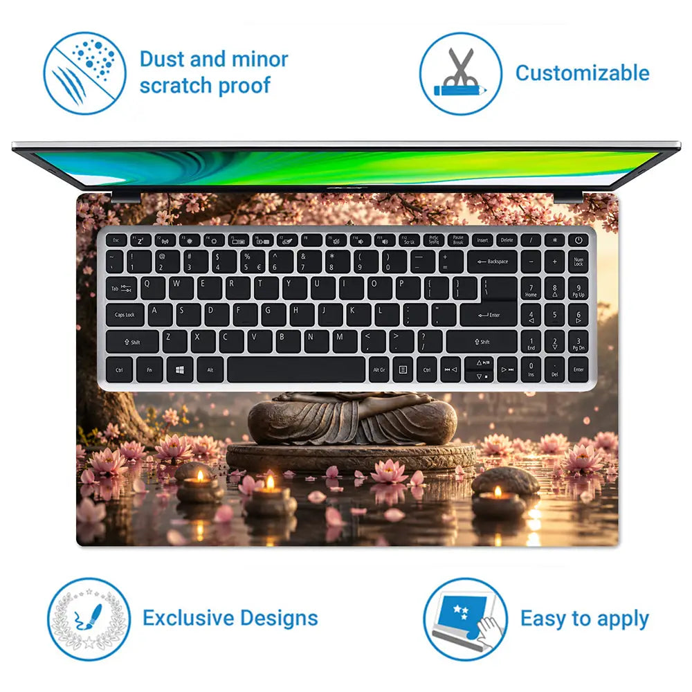 Spiritual Buddha Cherry Blossom Pagoda Laptop Skin - View 5