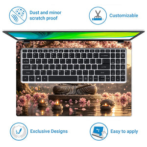 Spiritual Buddha Cherry Blossom Pagoda Laptop Skin - View 5