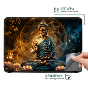 Spiritual Buddha Gold Blue Mandala Lotus Laptop Skin - View 4
