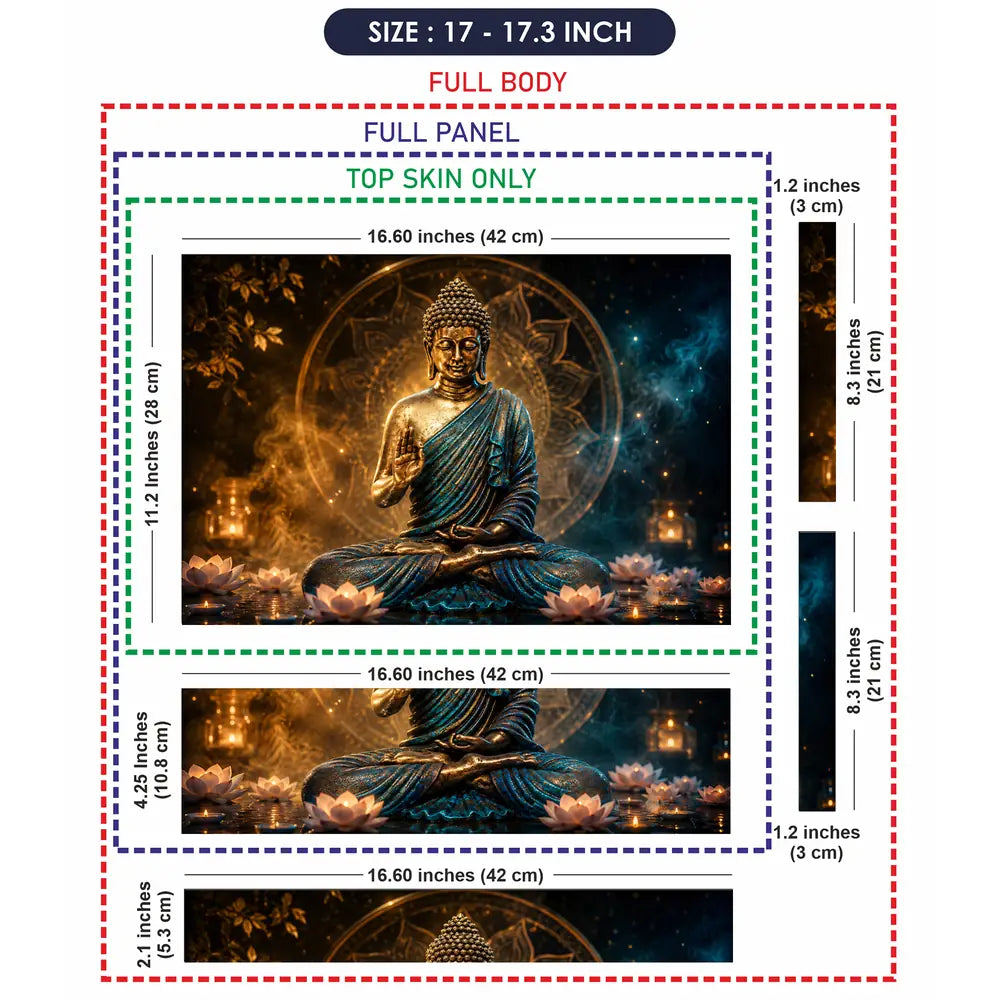 Spiritual Buddha Gold Blue Mandala Lotus Laptop Skin - View 9
