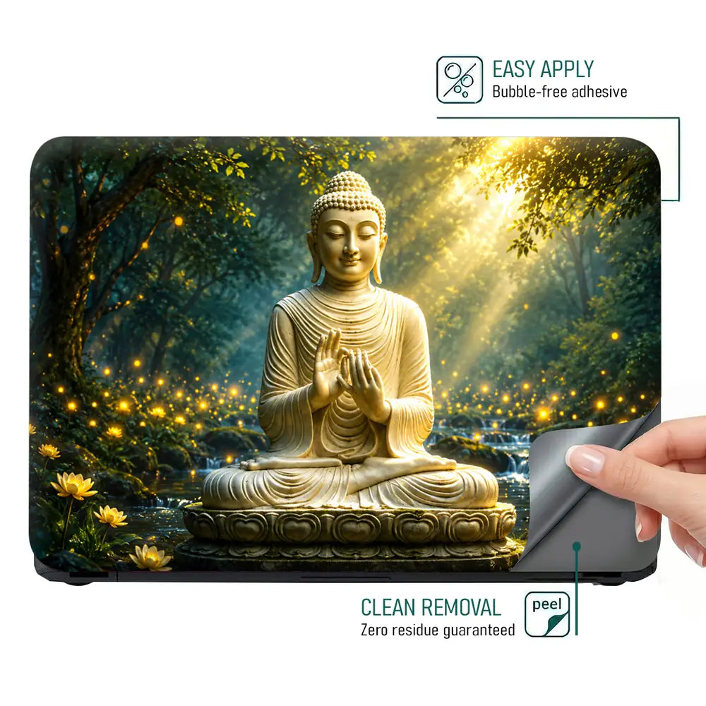 Spiritual Buddha Gold Forest Laptop Skin - View 4