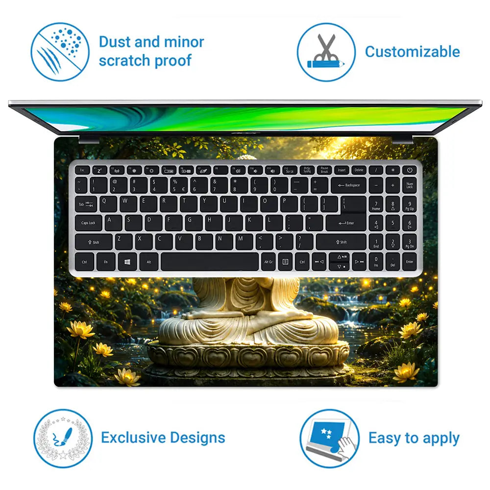 Spiritual Buddha Gold Forest Laptop Skin - View 5