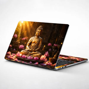 Spiritual Buddha Gold Lotus Sunrise Laptop Skin - View 1