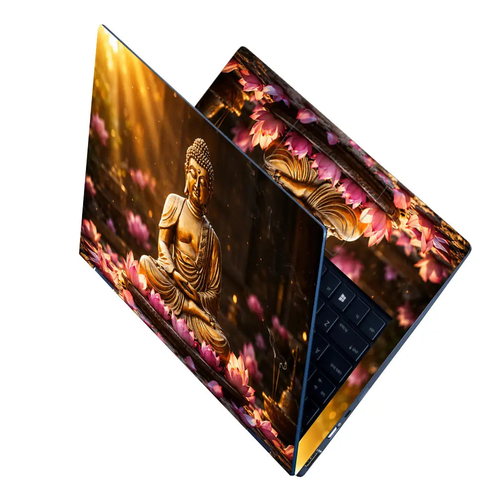 Spiritual Buddha Gold Lotus Sunrise Laptop Skin - View 2