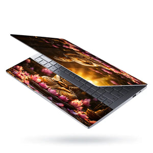 Spiritual Buddha Gold Lotus Sunrise Laptop Skin - View 3