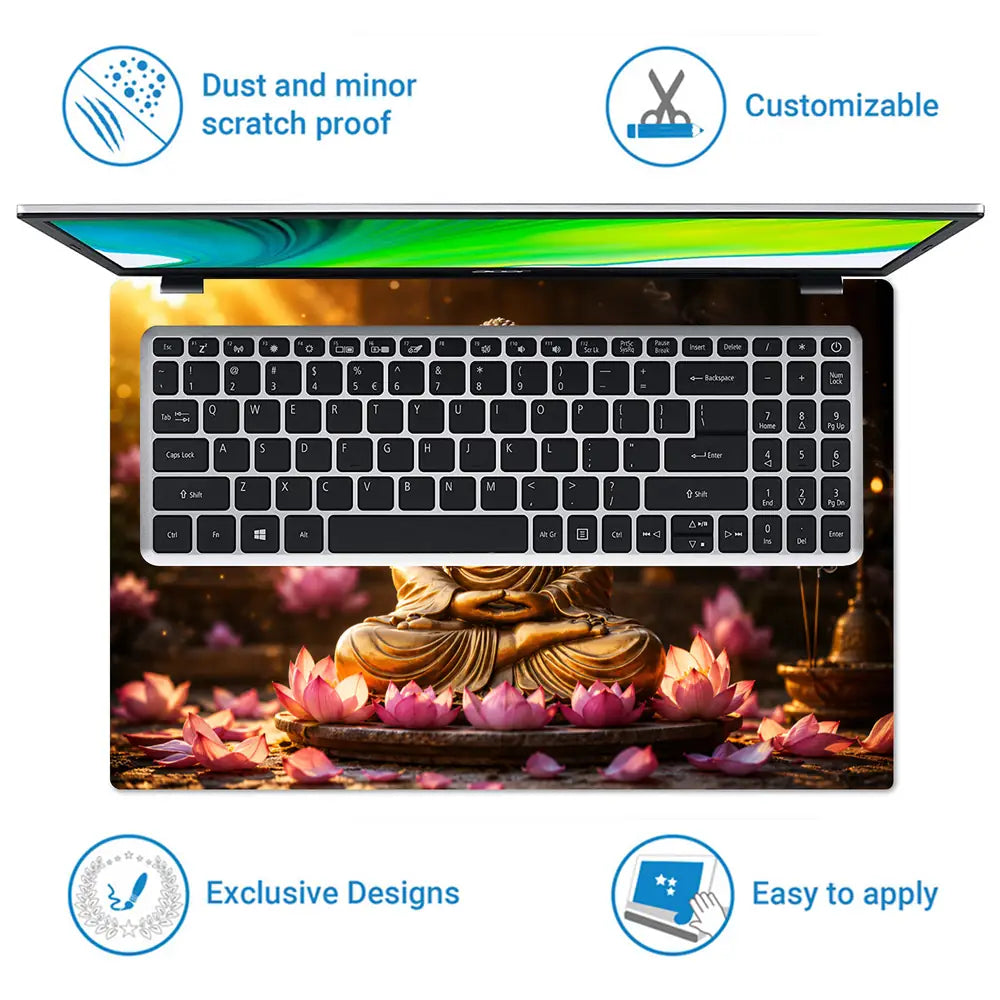 Spiritual Buddha Gold Lotus Sunrise Laptop Skin - View 5