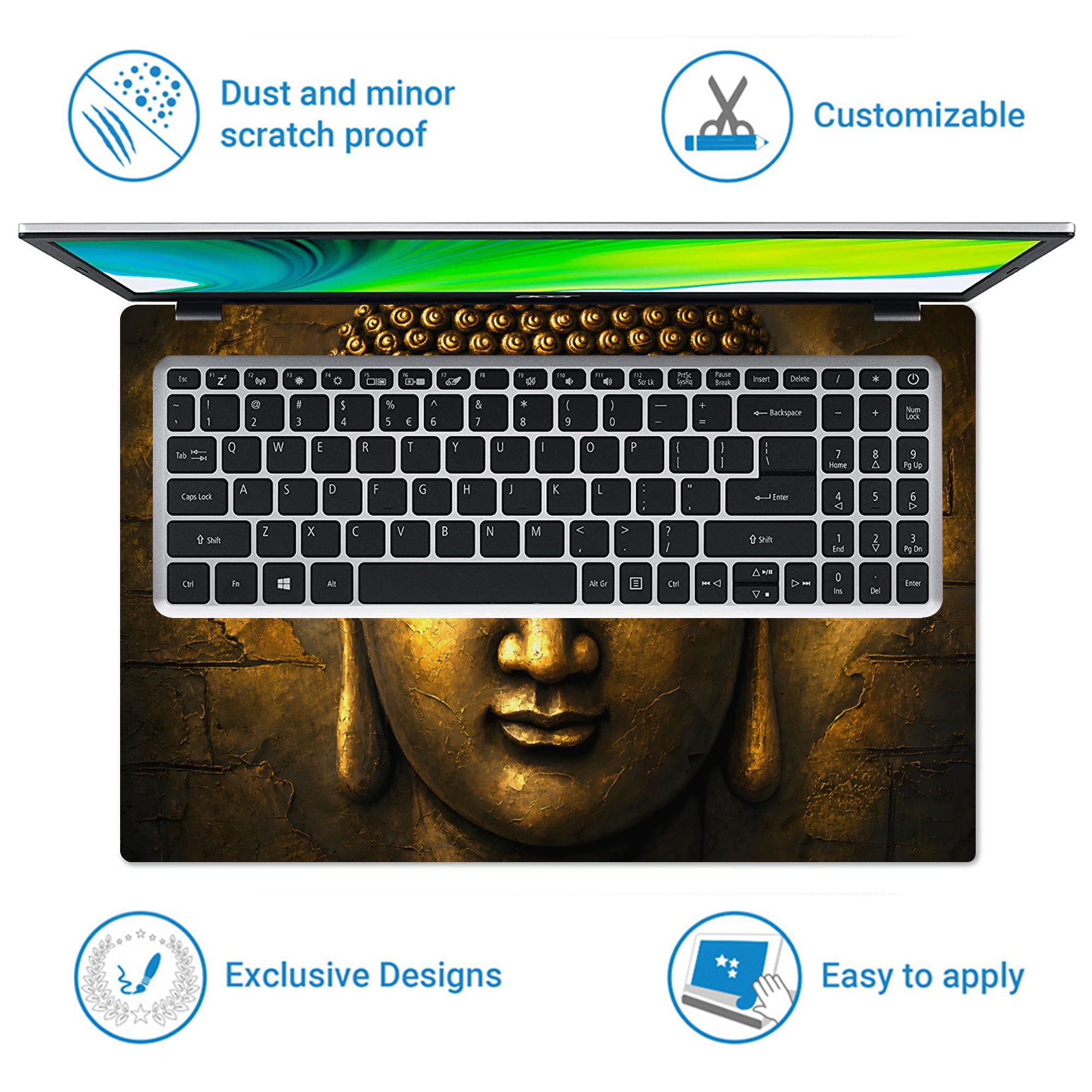 Spiritual Buddha Golden Face Close Up Wall Laptop Skin - View 5