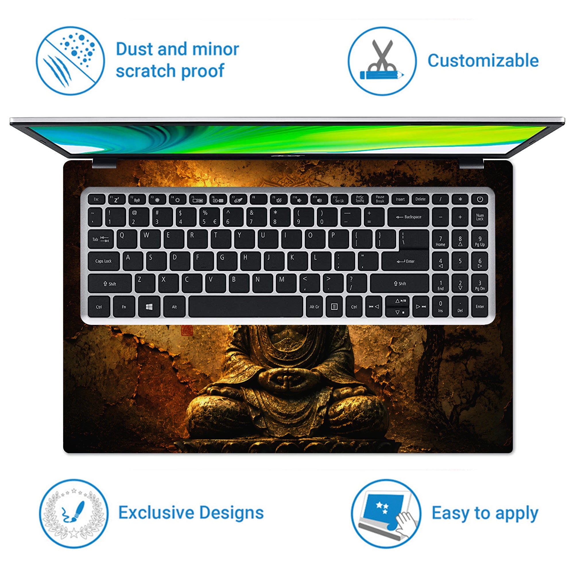 Spiritual Buddha Meditating with Kanji and Tree Laptop Skin - View 5