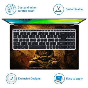 Spiritual Buddha Meditating with Kanji and Tree Laptop Skin - View 5