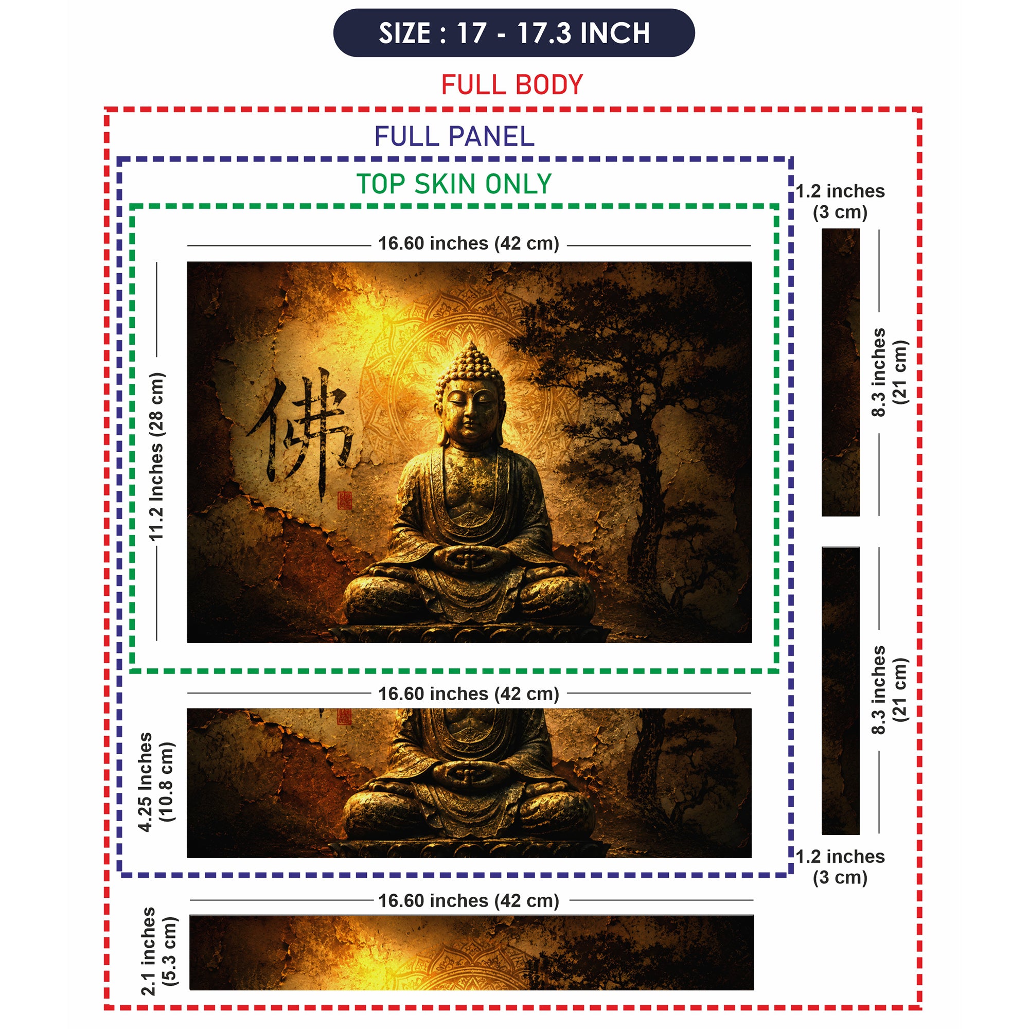 Spiritual Buddha Meditating with Kanji and Tree Laptop Skin - View 9