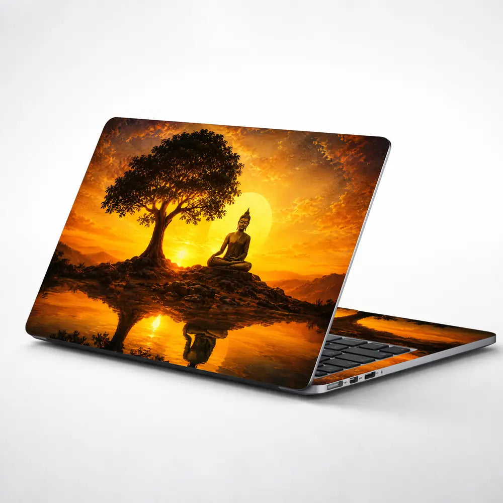 Spiritual Buddha Sunset Lake Reflection Laptop Skin - View 1