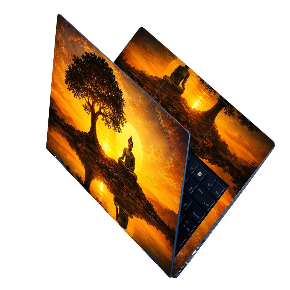 Spiritual Buddha Sunset Lake Reflection Laptop Skin - View 2