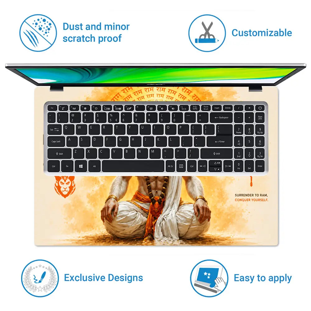 Spiritual Hindu Hanuman Jai Aura Meditation Laptop Skin - View 5