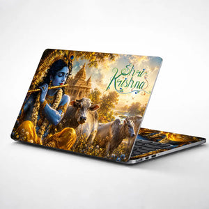 Spiritual Hindu Krishna Flute Cows Temple Laptop Skin - View 1
