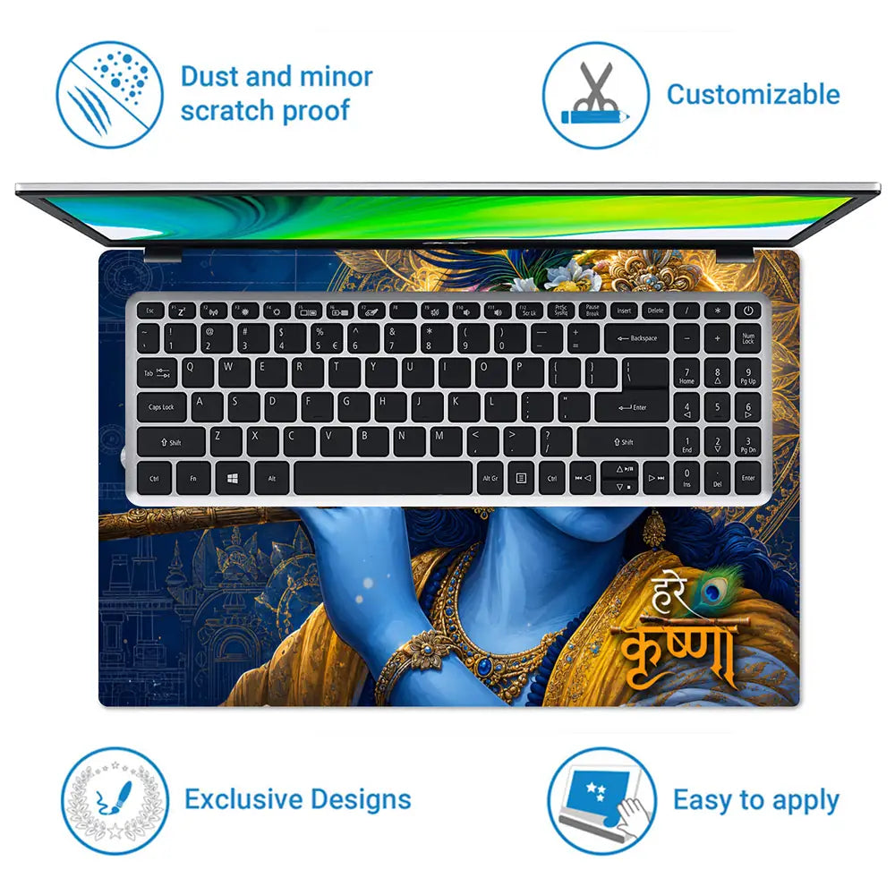 Spiritual Hindu Krishna Flute Laptop Skin - View 5
