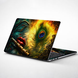 Spiritual Hindu Krishna Flute Peacock Lips Laptop Skin - View 1
