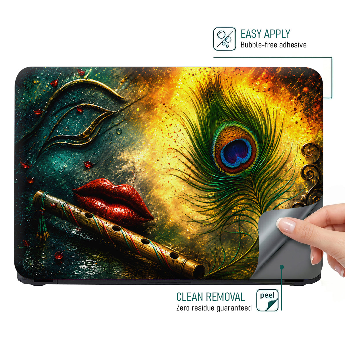 Spiritual Hindu Krishna Flute Peacock Lips Laptop Skin - View 4