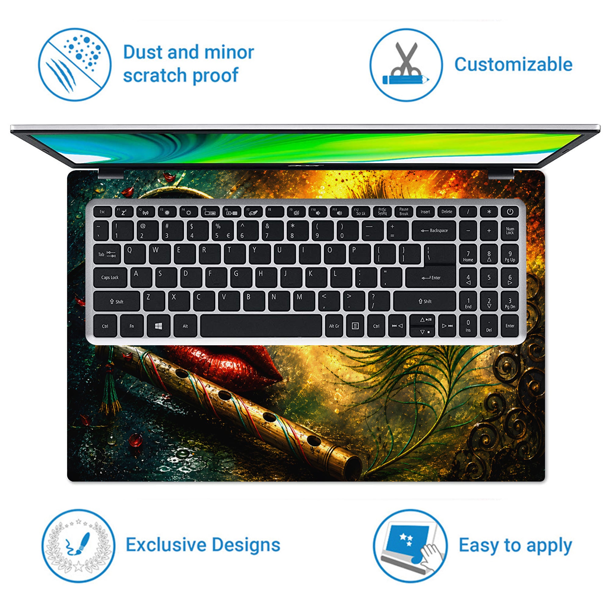Spiritual Hindu Krishna Flute Peacock Lips Laptop Skin - View 5