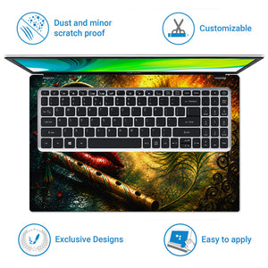 Spiritual Hindu Krishna Flute Peacock Lips Laptop Skin - View 5