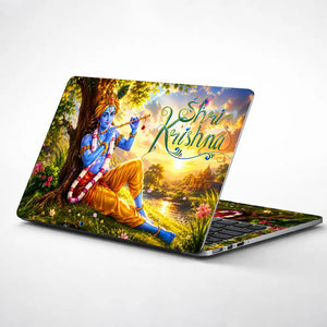 Spiritual Hindu Krishna Flute Sunrise Tree Laptop Skin - View 1