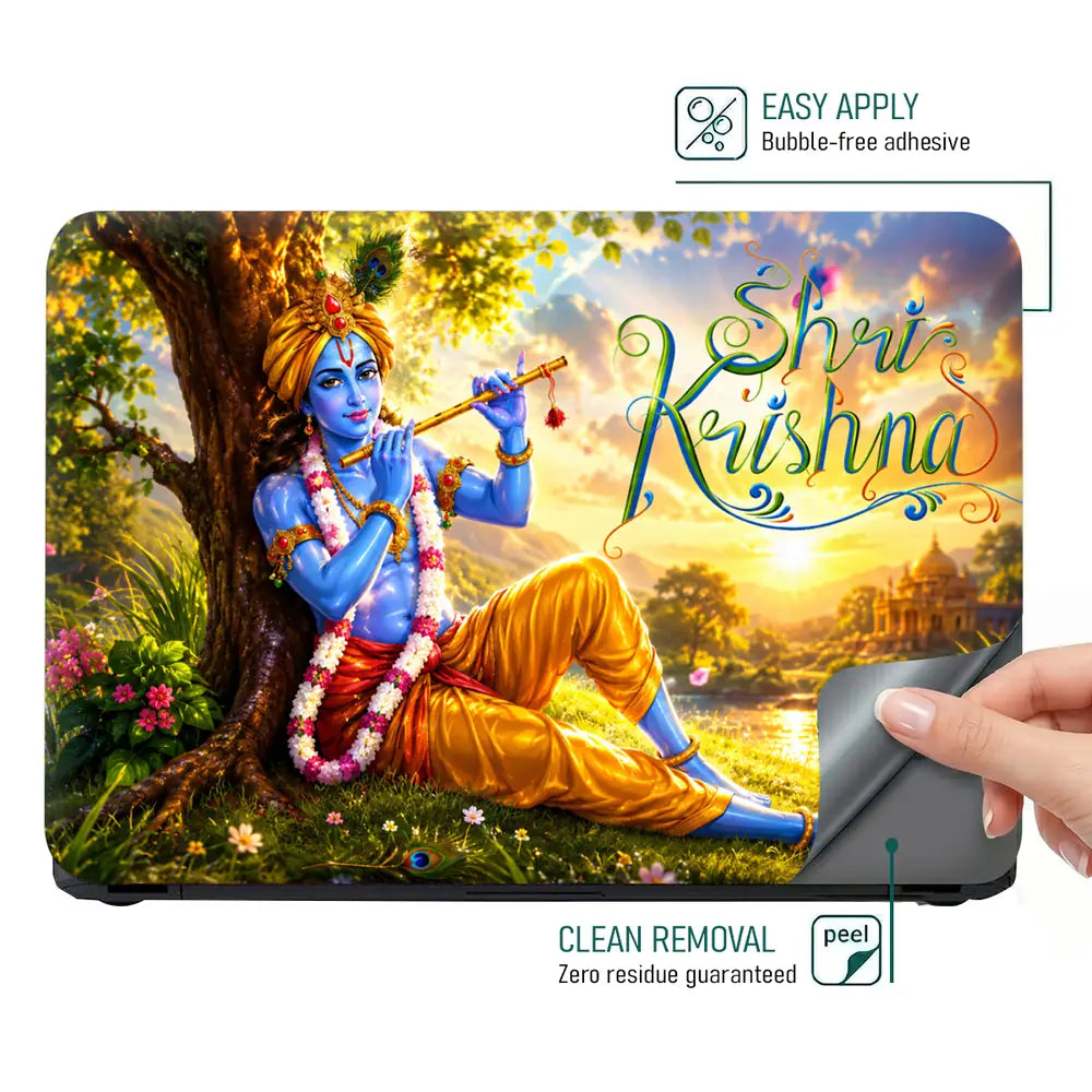 Spiritual Hindu Krishna Flute Sunrise Tree Laptop Skin - View 4