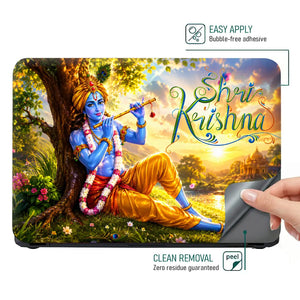 Spiritual Hindu Krishna Flute Sunrise Tree Laptop Skin - View 4