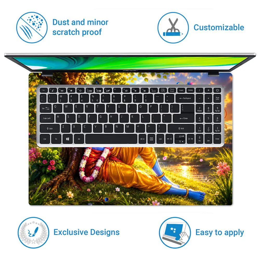 Spiritual Hindu Krishna Flute Sunrise Tree Laptop Skin - View 5