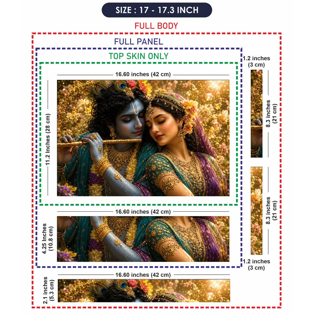 Spiritual Hindu Radha Krishna Embrace Floral Laptop Skin - View 9