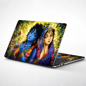 Spiritual Hindu Radha Krishna Garden Butterflies Laptop Skin - View 1