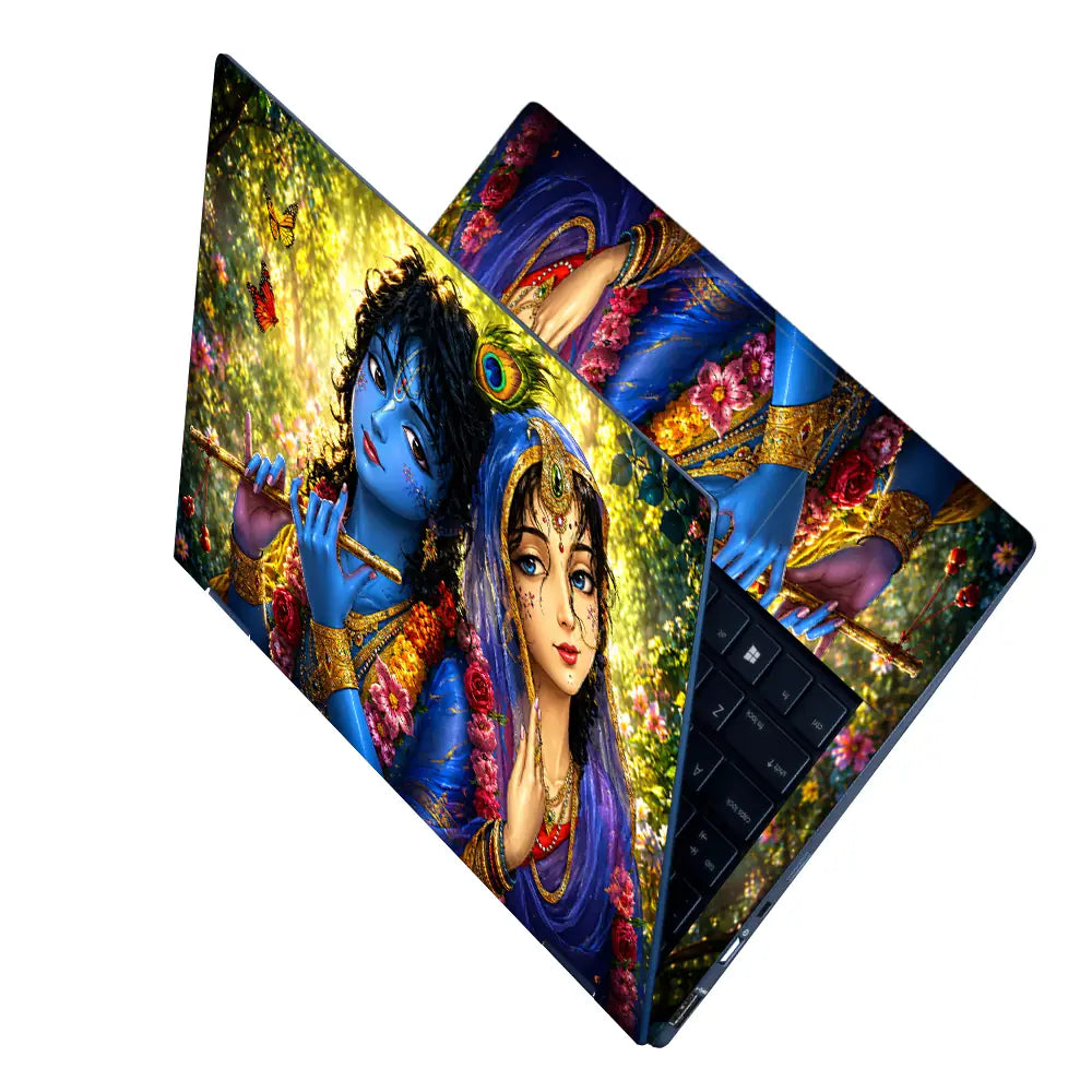 Spiritual Hindu Radha Krishna Garden Butterflies Laptop Skin - View 2