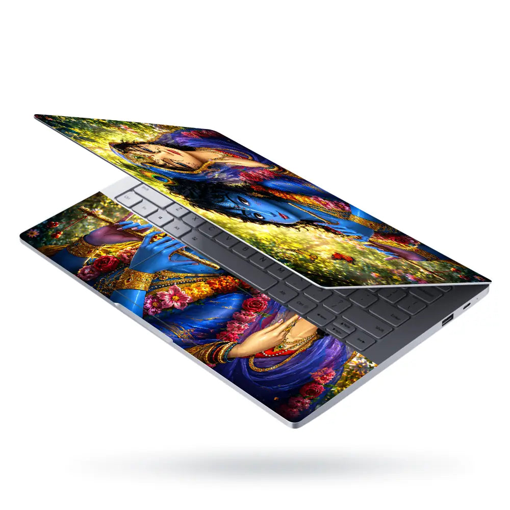 Spiritual Hindu Radha Krishna Garden Butterflies Laptop Skin - View 3
