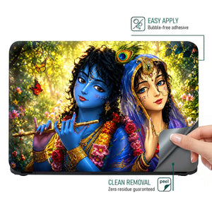 Spiritual Hindu Radha Krishna Garden Butterflies Laptop Skin - View 4