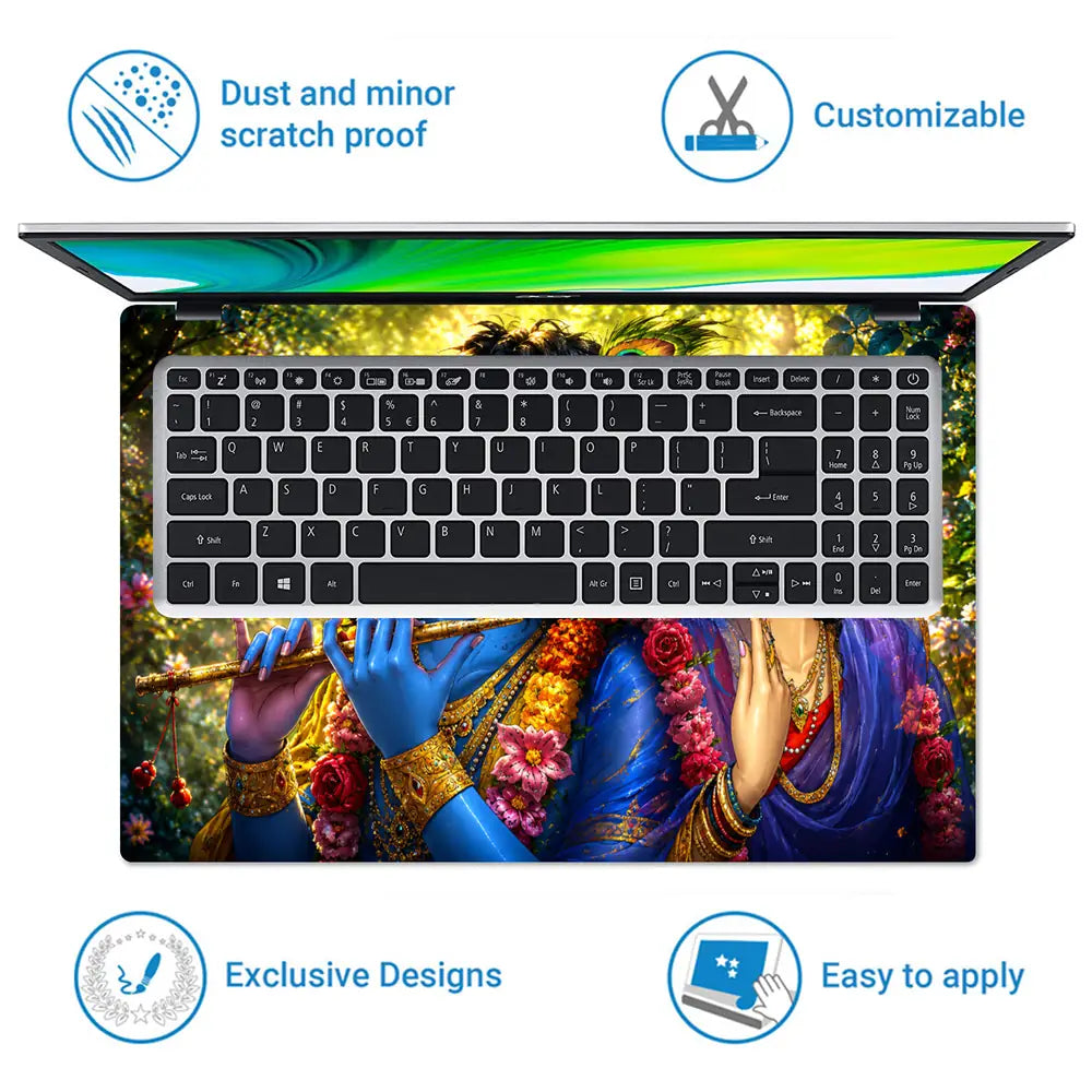 Spiritual Hindu Radha Krishna Garden Butterflies Laptop Skin - View 5